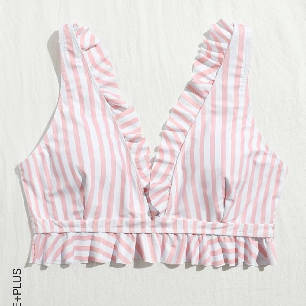 Pink and white bikini top